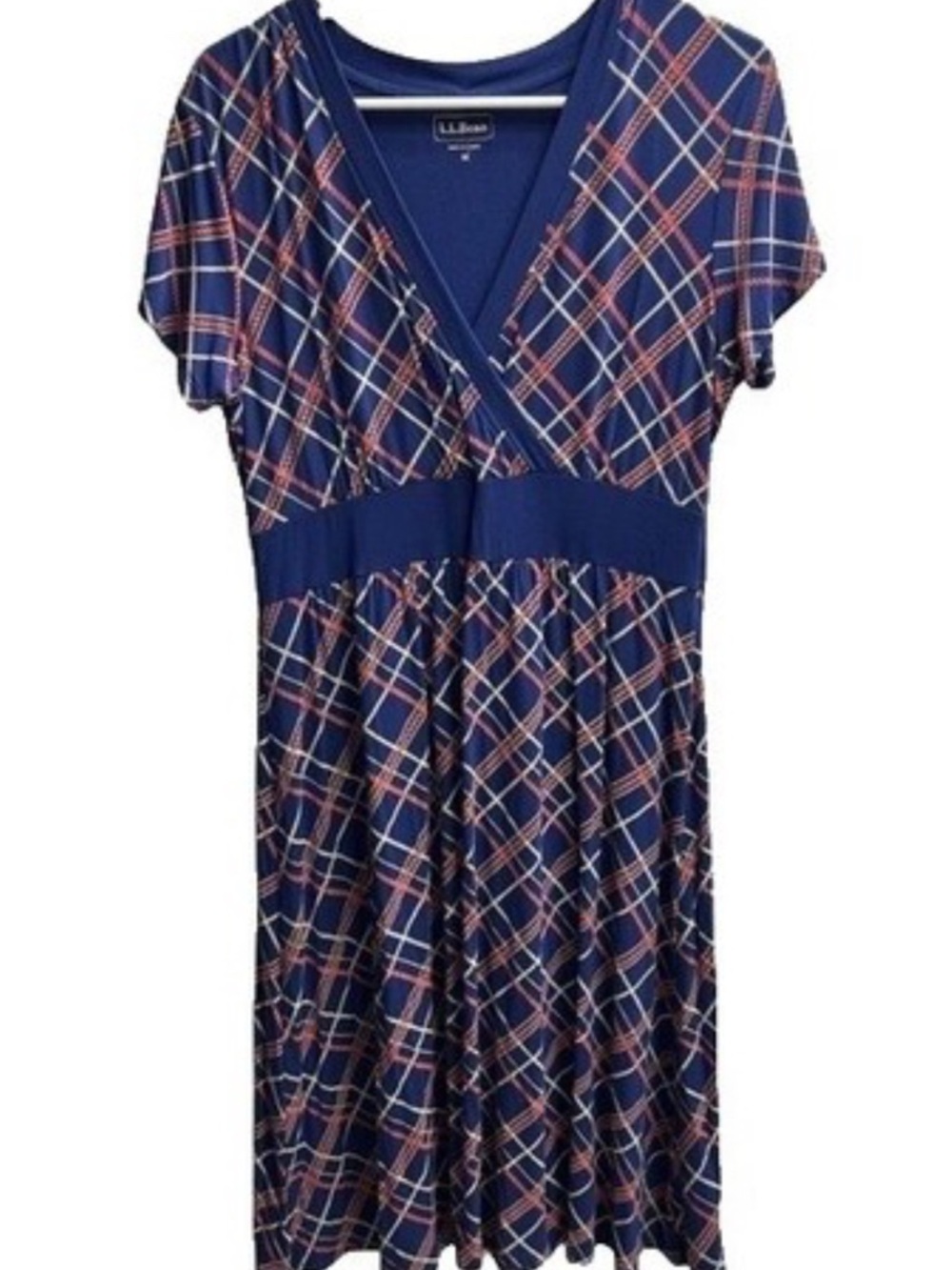 L.L. Bean Navy Plaid Wrap-Style Midi Dress